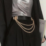 Punk Gold Rivet Chain Women's Belt Women's Elastic Stretch Wide Waist Corded Waist Black Slim Belt - Nioor