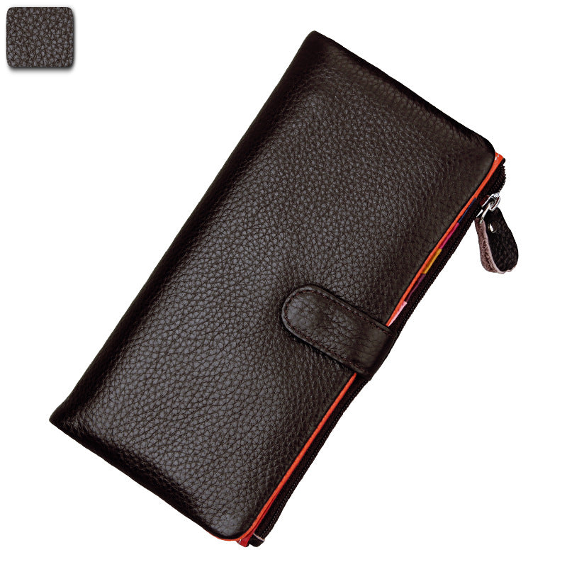 Ladies Long RFID Anti-Scan Wallet Top Layer Leather