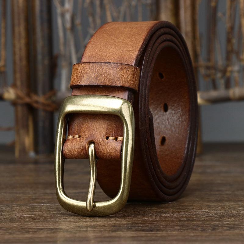 Men's Retro First Layer Pure Cattlehide Pin Buckle Belt - Nioor