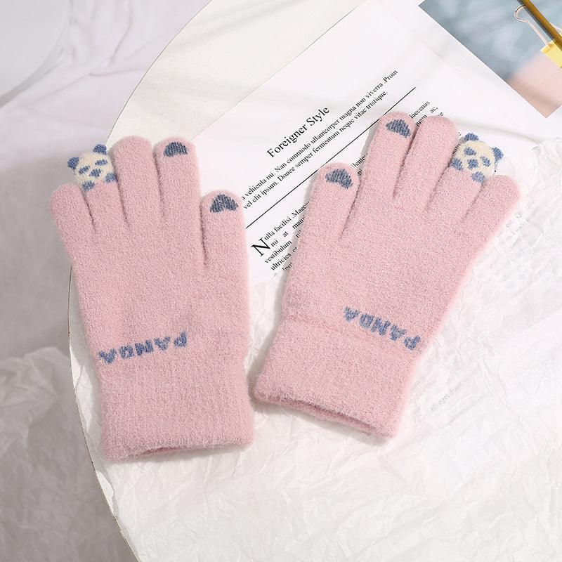 Knitted Gloves Touchscreen Winter Cute Panda Warm Goves For Cycling Women - Nioor