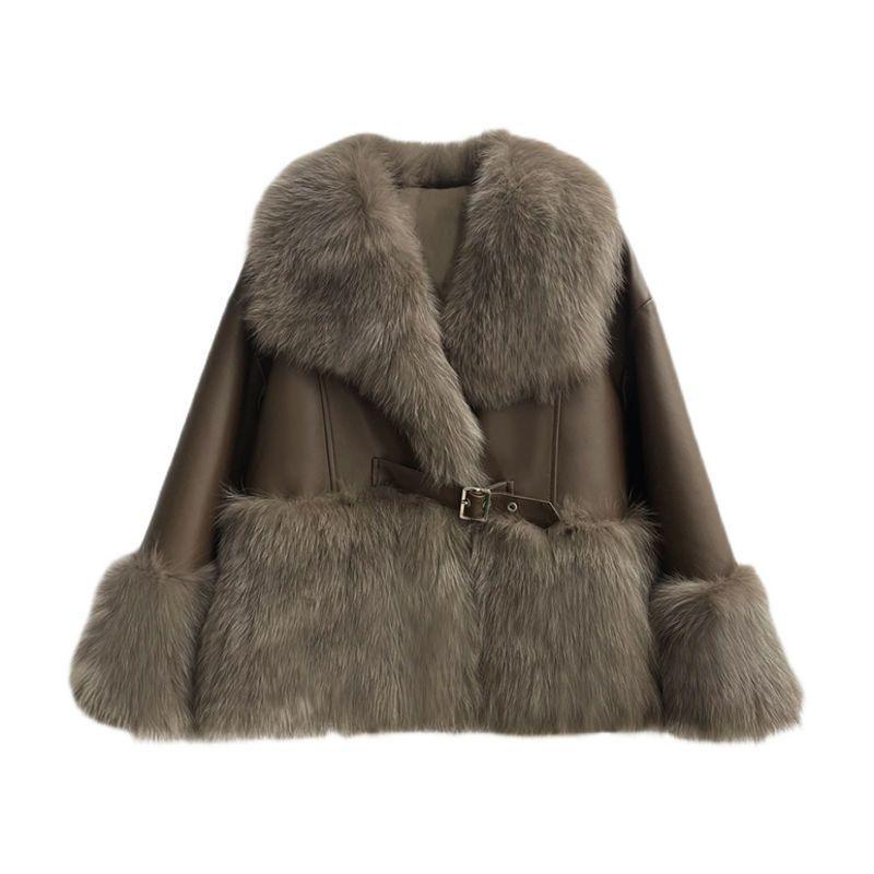 Big Fur Collar Stitching For A Woman Faux Coat - Nioor