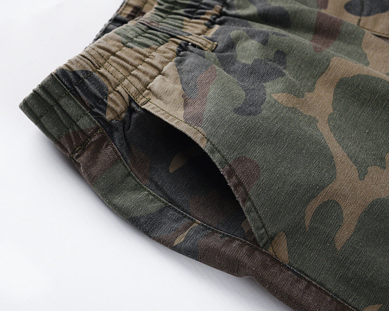 Washed And Distressed Camouflage Stitching Multi-pocket Tooling Micro Trousers