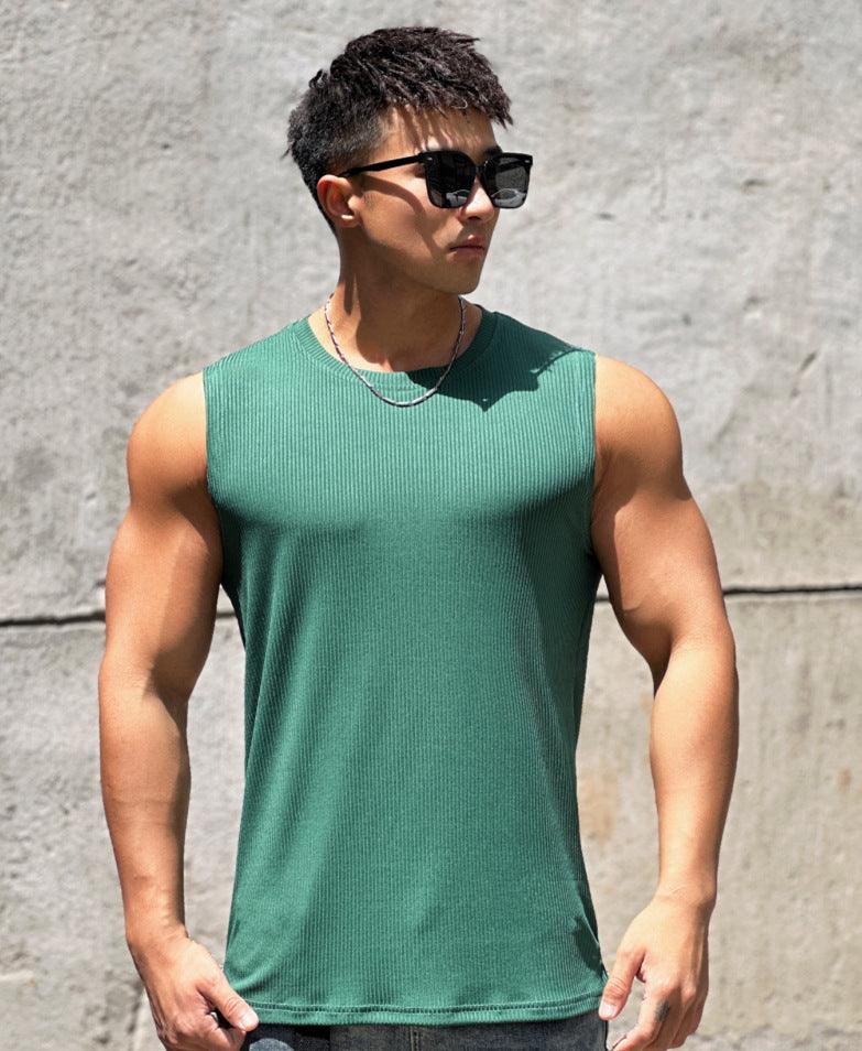 Summer Workout Vest Exercise Sleeveless Round Neck Striped Quick-drying Breathable Basketball Running Training Clothing Men - Nioor