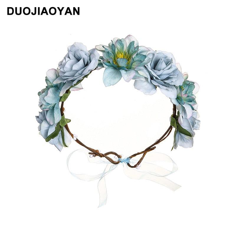 Artificial Fabric Colorful Rose Flower Garland Hair Accessories - Nioor