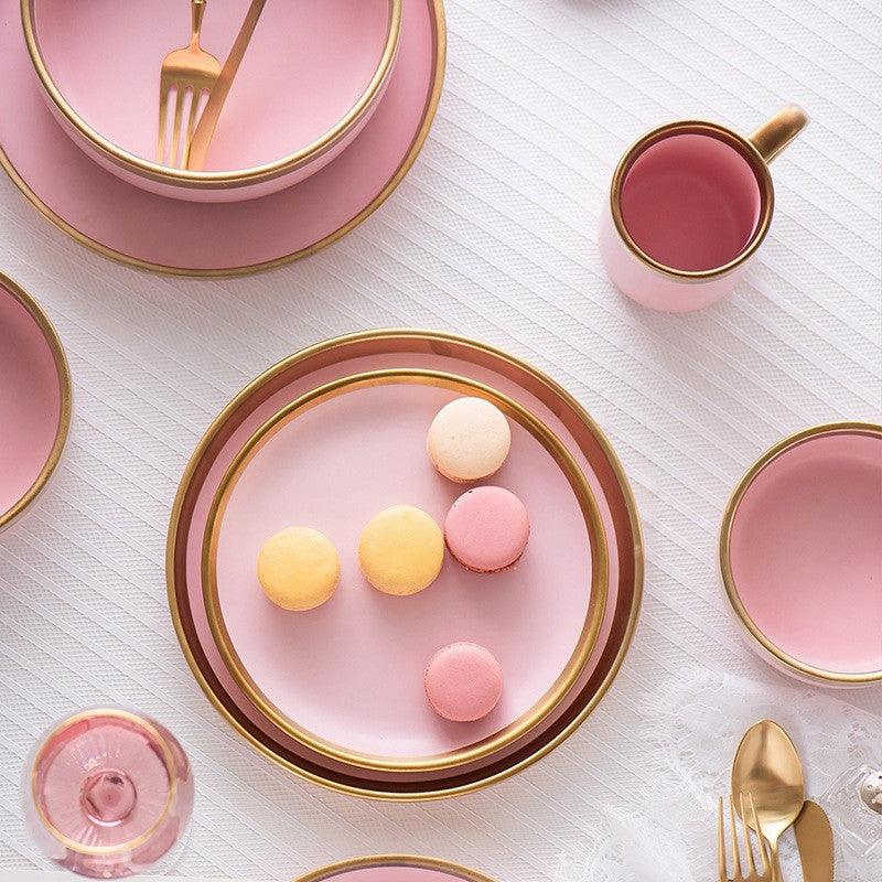 Ceramic pink household simple tableware - Nioor