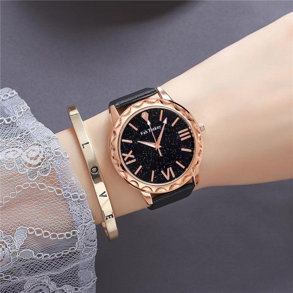 Glitter Face Simple Fashion All-match Belt Women's Watch Gift Box Suit Quartz Wrist Watch - Nioor