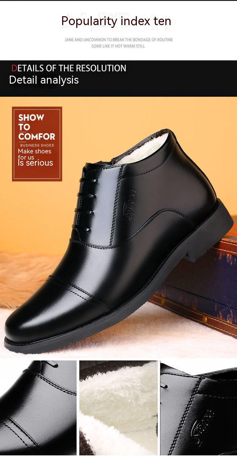 Winter Real Leather With Fleece Lining Men's Cotton Shoes - Nioor