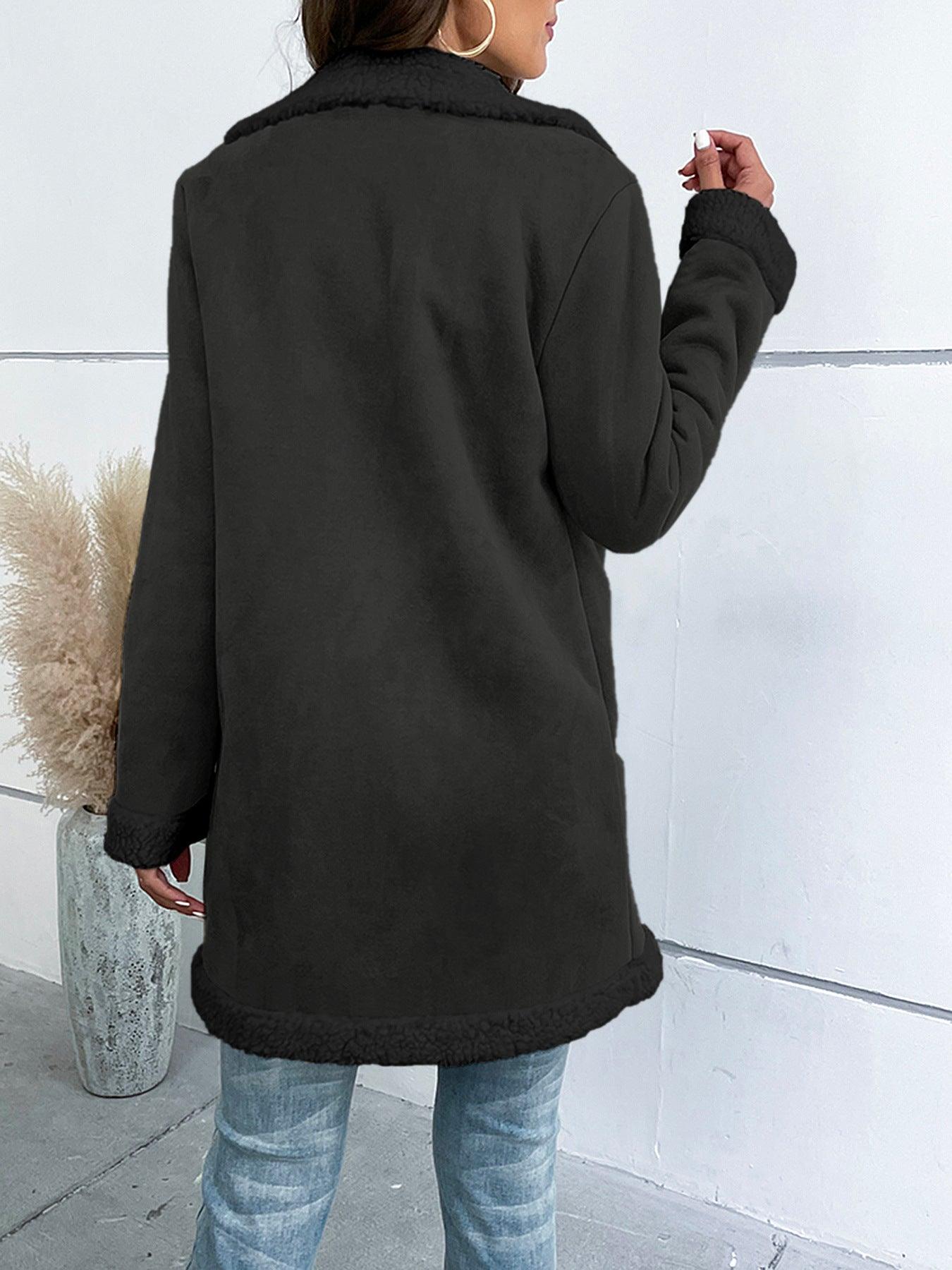 Long Sleeve Lapel Suede Elegant Woolen Coat - Nioor