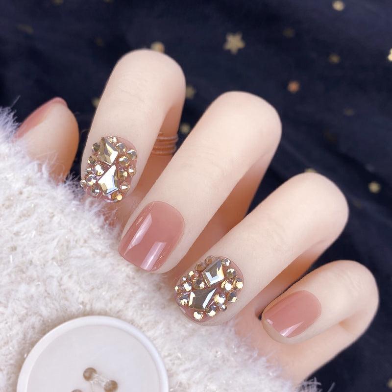 Champagne Gold Full Diamond Manicure Patches Wearing Fake Nails Finished - Nioor