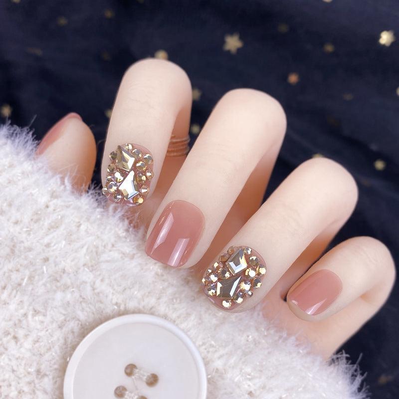 Champagne Gold Full Diamond Manicure Patches Wearing Fake Nails Finished - Nioor