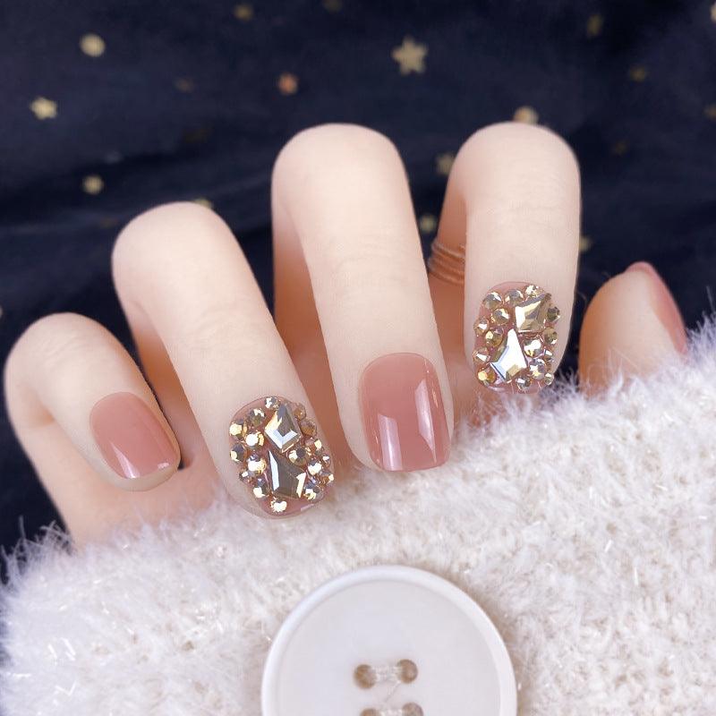 Champagne Gold Full Diamond Manicure Patches Wearing Fake Nails Finished - Nioor