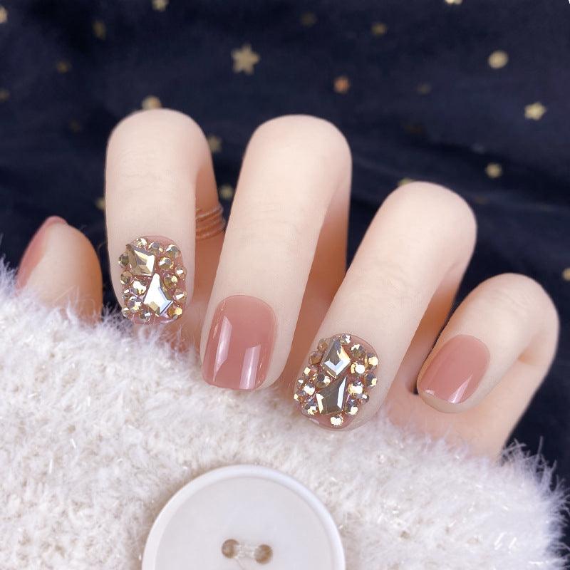 Champagne Gold Full Diamond Manicure Patches Wearing Fake Nails Finished - Nioor