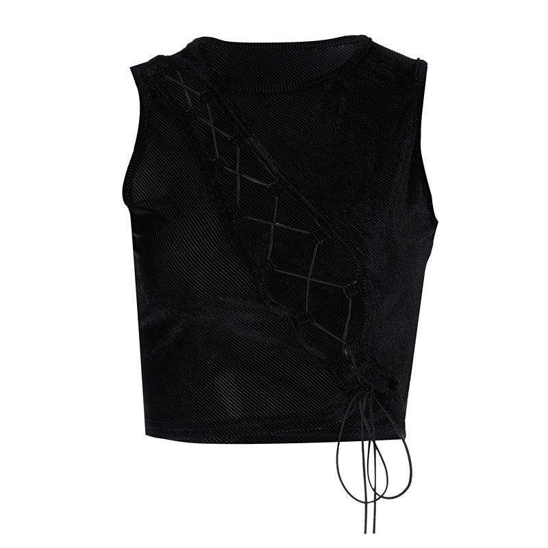 Chest Bevel Hanging Ear Lace-up Vest - Nioor