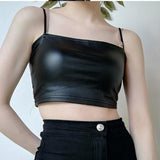 Chest Wrap Camisole Tube Tight Slimming Imitation Leather Off-shoulder Top - Nioor