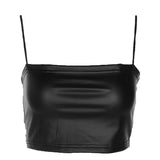 Chest Wrap Camisole Tube Tight Slimming Imitation Leather Off-shoulder Top - Nioor