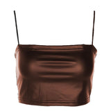 Chest Wrap Camisole Tube Tight Slimming Imitation Leather Off-shoulder Top - Nioor