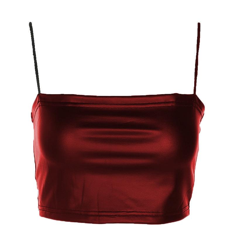 Chest Wrap Camisole Tube Tight Slimming Imitation Leather Off-shoulder Top - Nioor