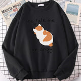 Chic Casual No Flattering Cat Print Crew Neck Sweatshirt - Nioor