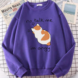 Chic Casual No Flattering Cat Print Crew Neck Sweatshirt - Nioor