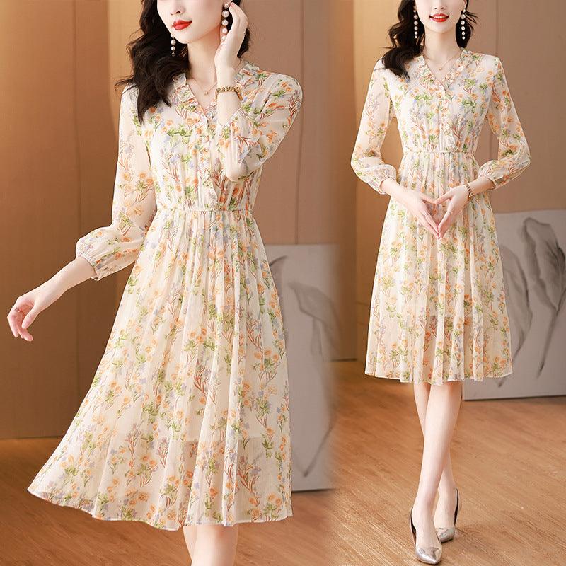 Chiffon Floral Dress Spring And Summer - Nioor