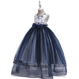 Children's Dress Birthday Girl Embroidered Net Yarn Long Skirt - Nioor