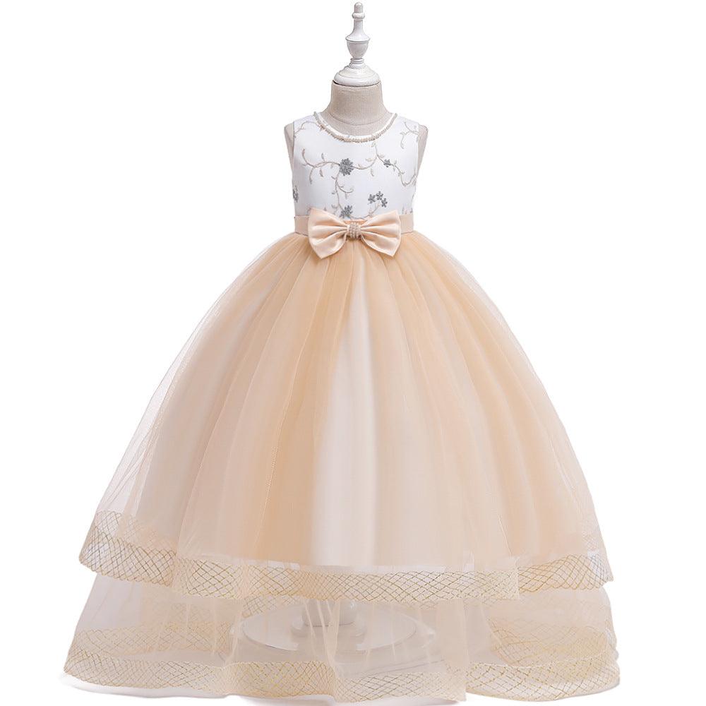 Children's Dress Birthday Girl Embroidered Net Yarn Long Skirt - Nioor