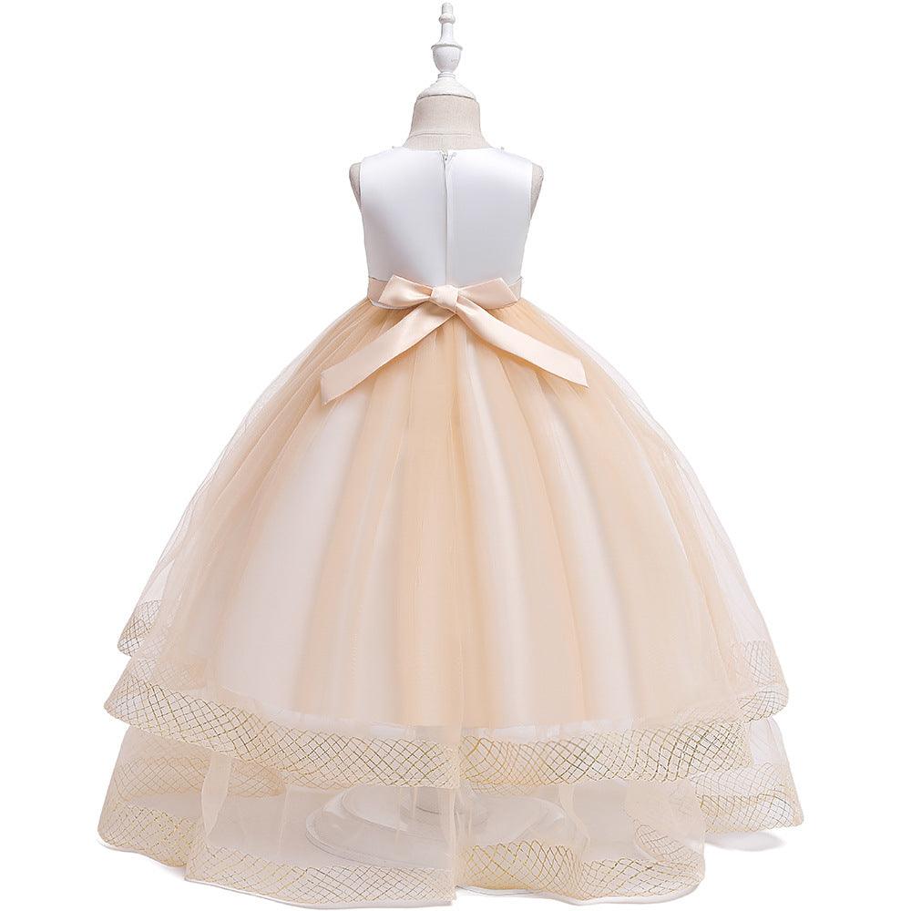 Children's Dress Birthday Girl Embroidered Net Yarn Long Skirt - Nioor