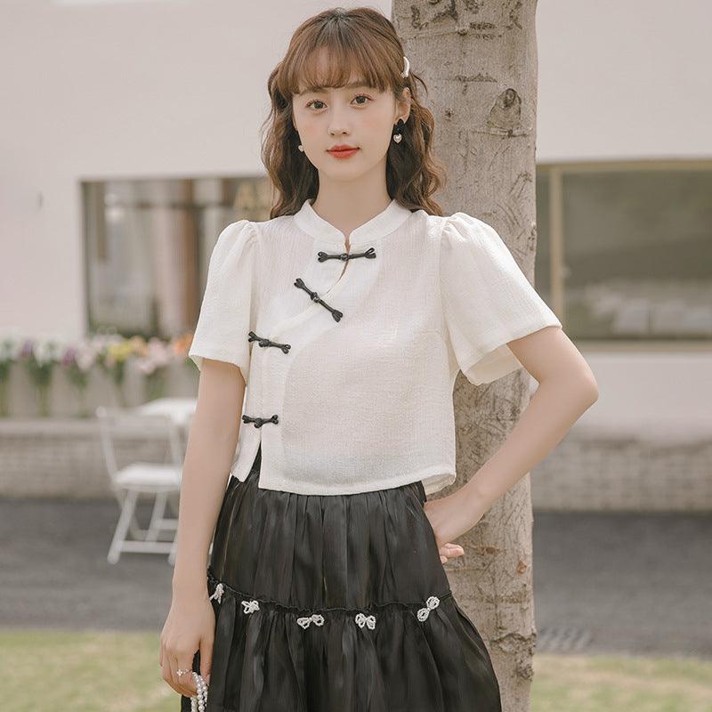 Chinese Style Buckle Short Top Women's Summer Shirt - Nioor