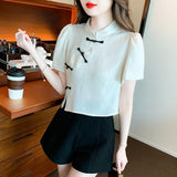 Chinese Style Buckle Short Top Women's Summer Shirt - Nioor