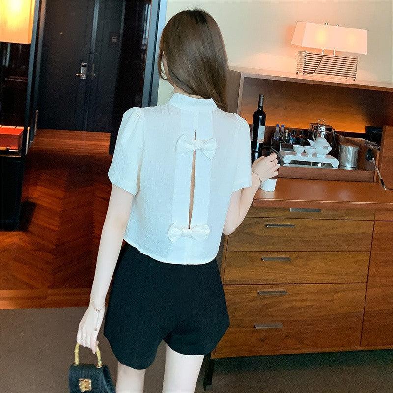 Chinese Style Buckle Short Top Women's Summer Shirt - Nioor