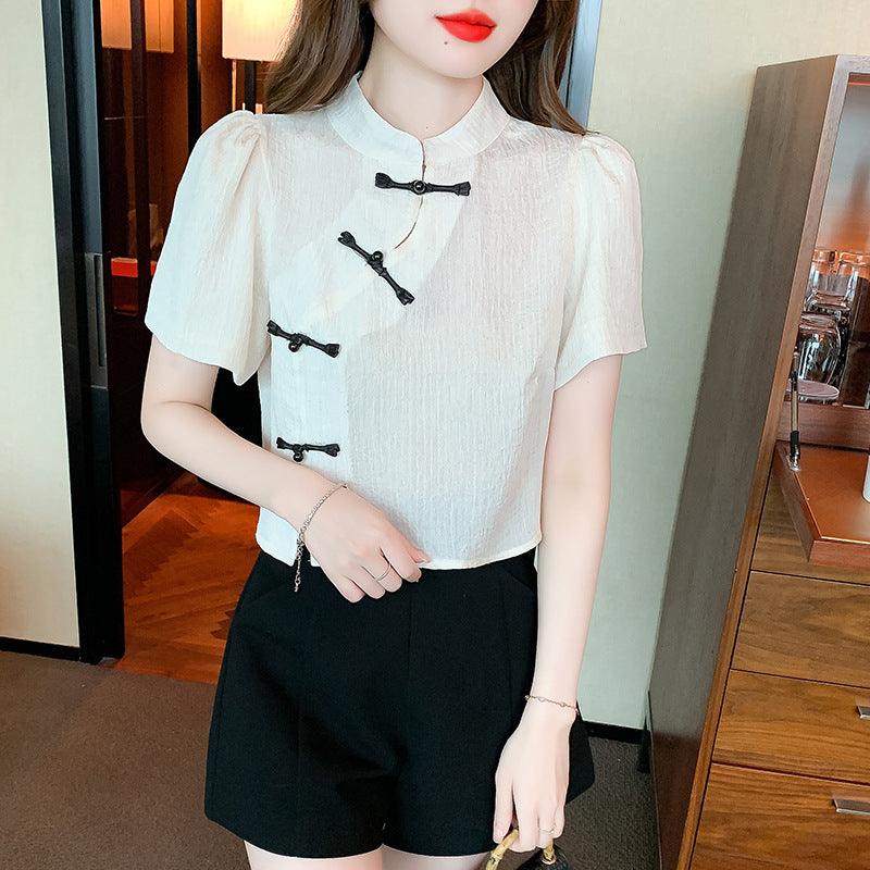 Chinese Style Buckle Short Top Women's Summer Shirt - Nioor