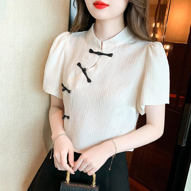 Chinese Style Buckle Short Top Women's Summer Shirt - Nioor