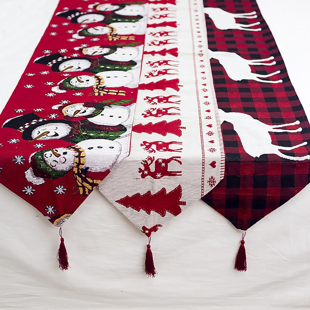 Christmas Elk Snowman Table Runner Merry Christmas Decorations - Nioor