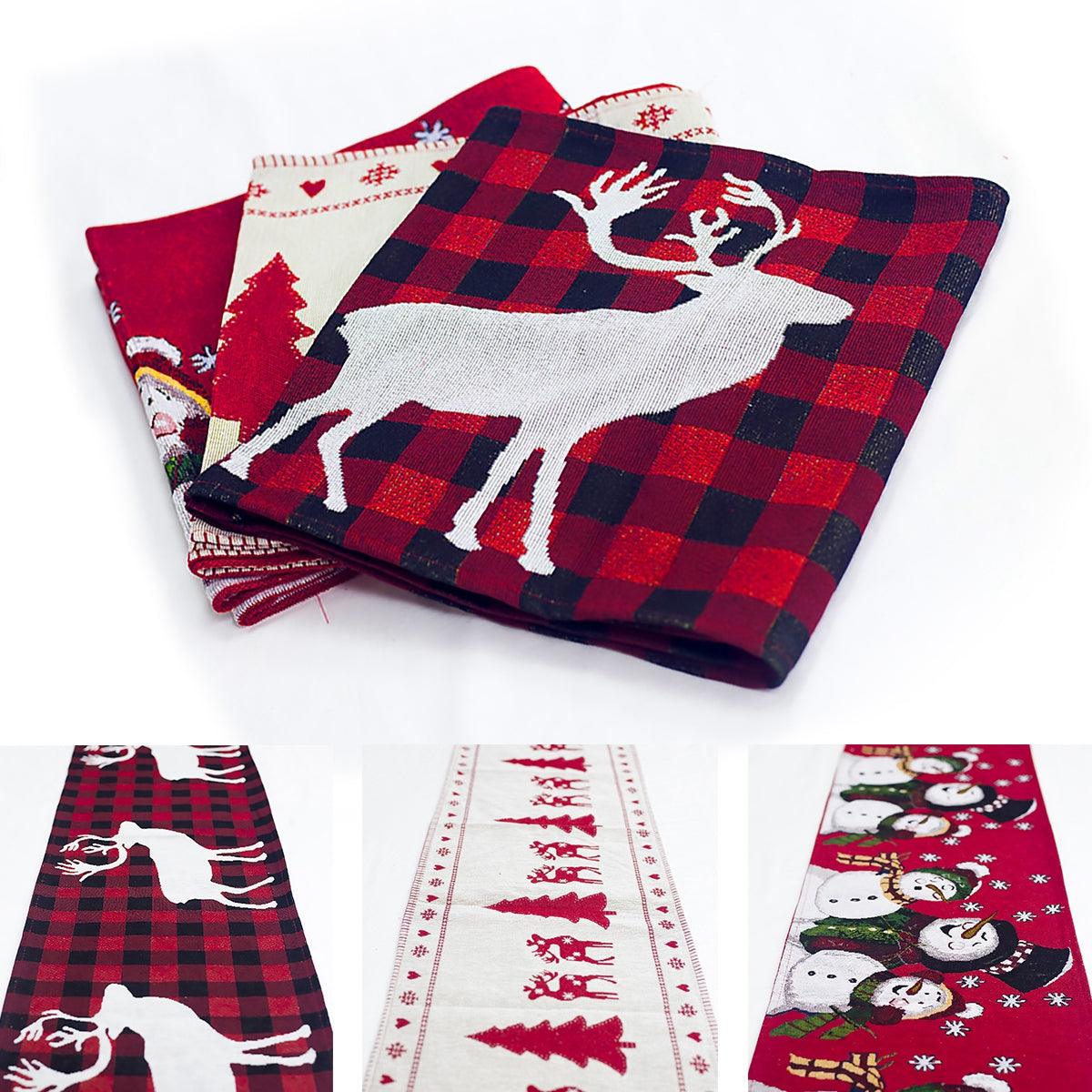 Christmas Elk Snowman Table Runner Merry Christmas Decorations - Nioor