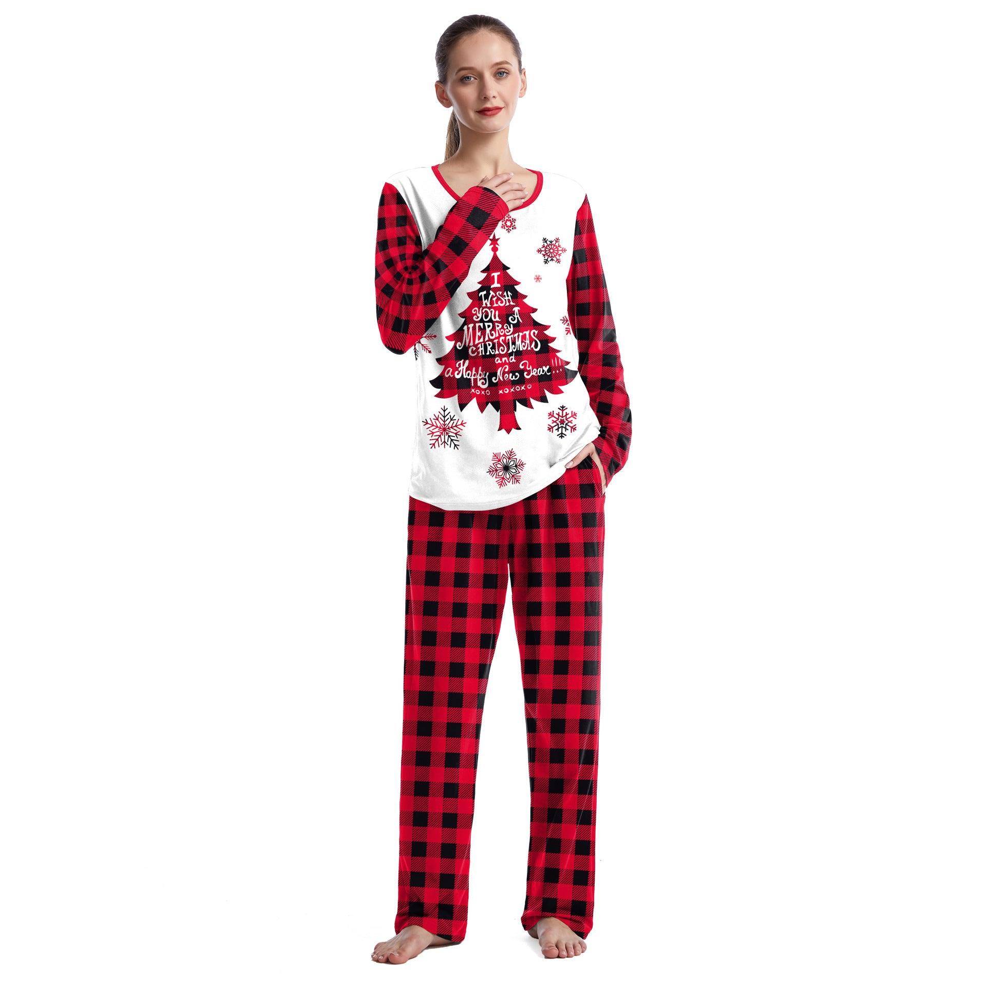 Christmas Home Clothes Digital Couple Pajamas Long Sleeve Round Neck Sweatpants Suit - Nioor