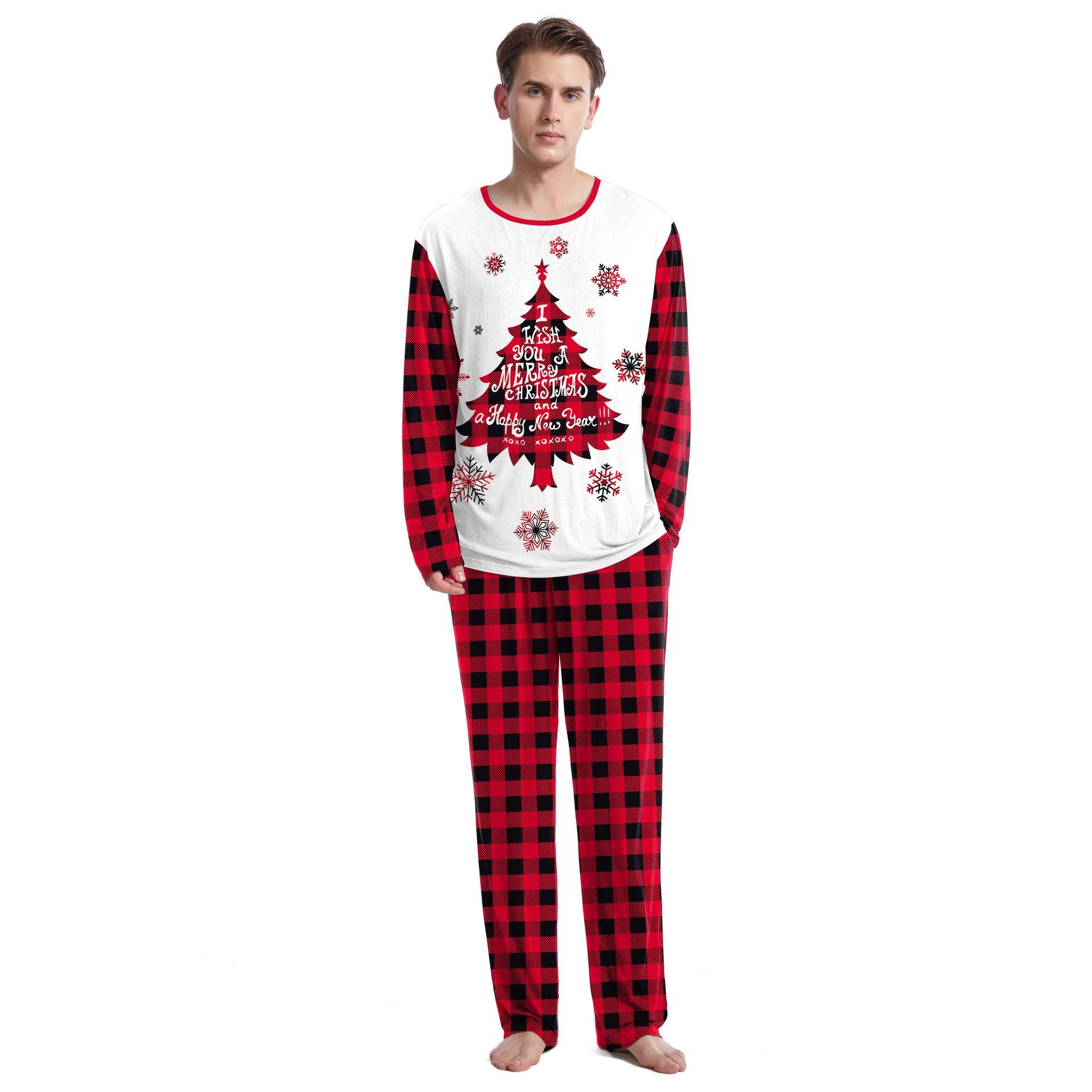 Christmas Home Clothes Digital Couple Pajamas Long Sleeve Round Neck Sweatpants Suit - Nioor