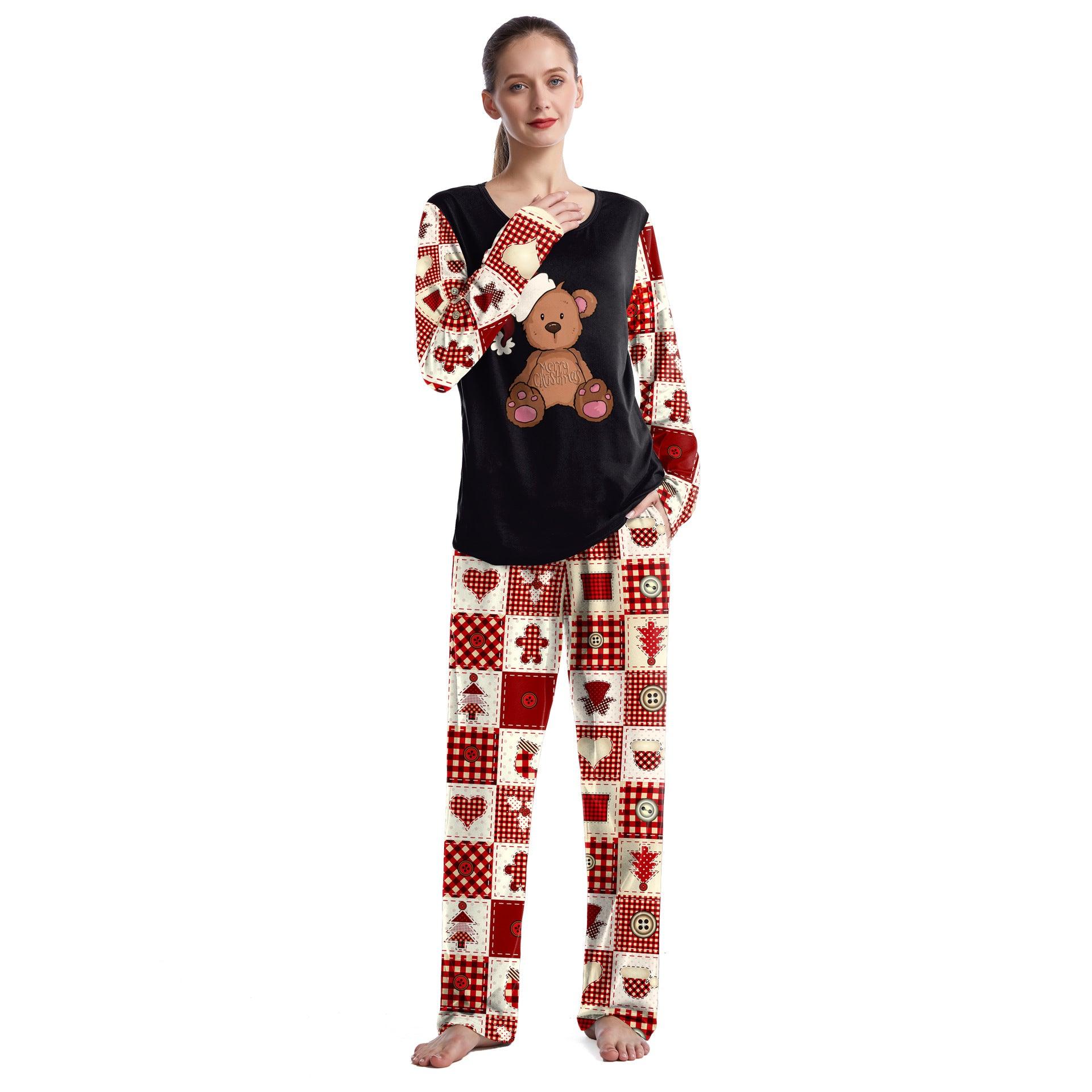 Christmas Home Clothes Digital Couple Pajamas Long Sleeve Round Neck Sweatpants Suit - Nioor