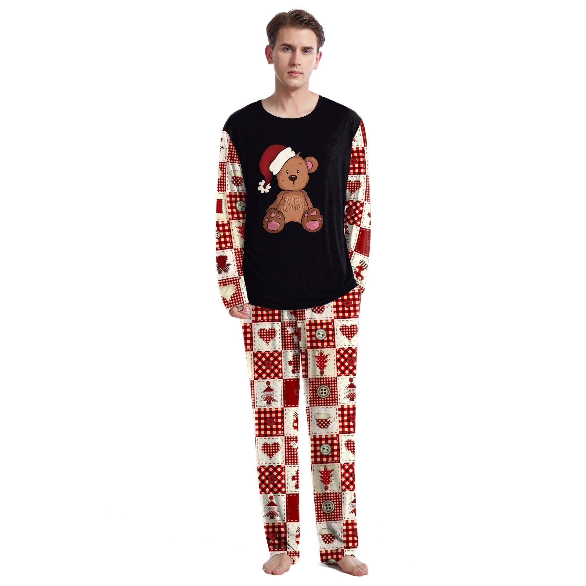 Christmas Home Clothes Digital Couple Pajamas Long Sleeve Round Neck Sweatpants Suit - Nioor