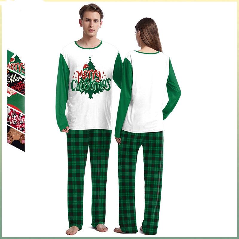 Christmas Home Clothes Digital Couple Pajamas Long Sleeve Round Neck Sweatpants Suit - Nioor