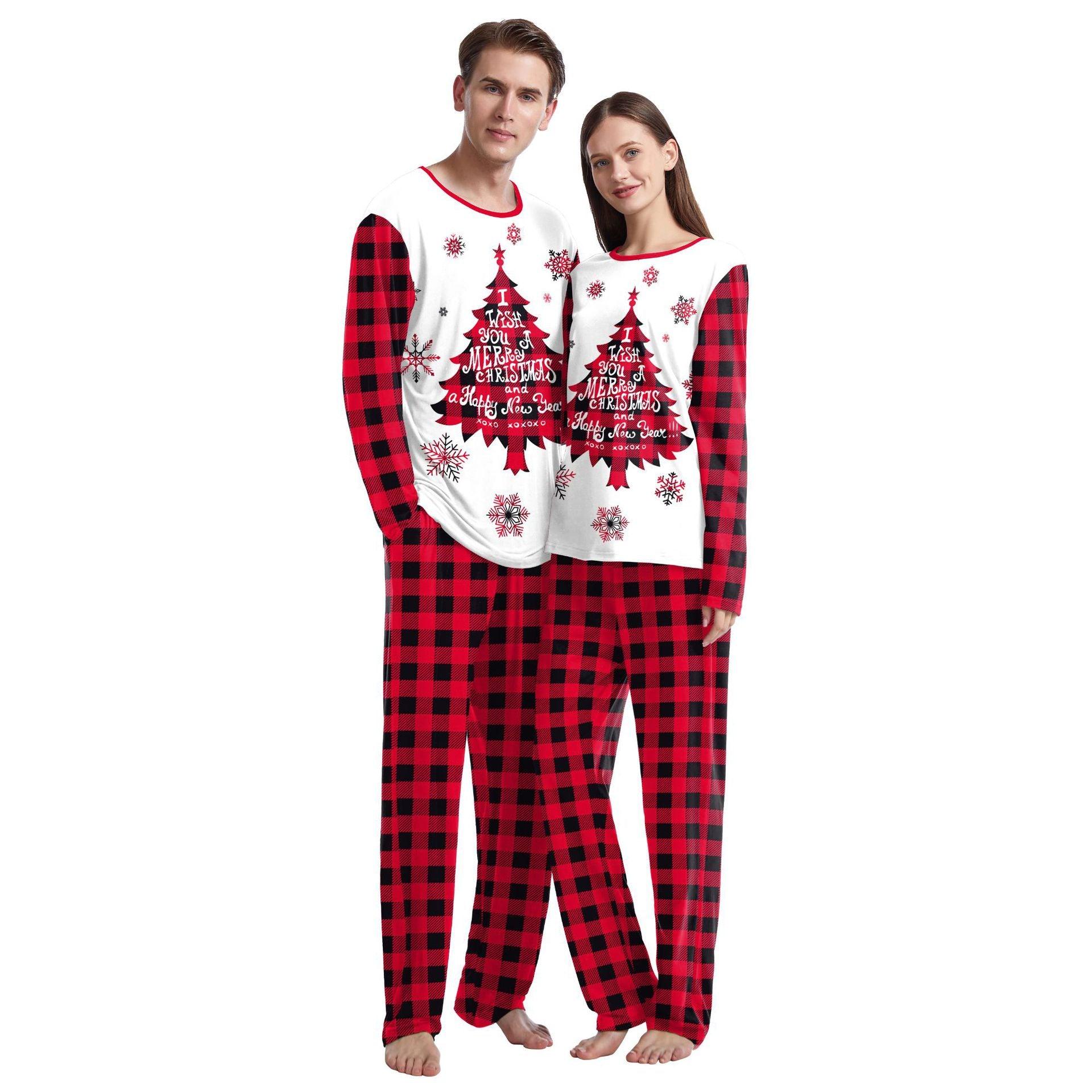 Christmas Home Clothes Digital Couple Pajamas Long Sleeve Round Neck Sweatpants Suit - Nioor