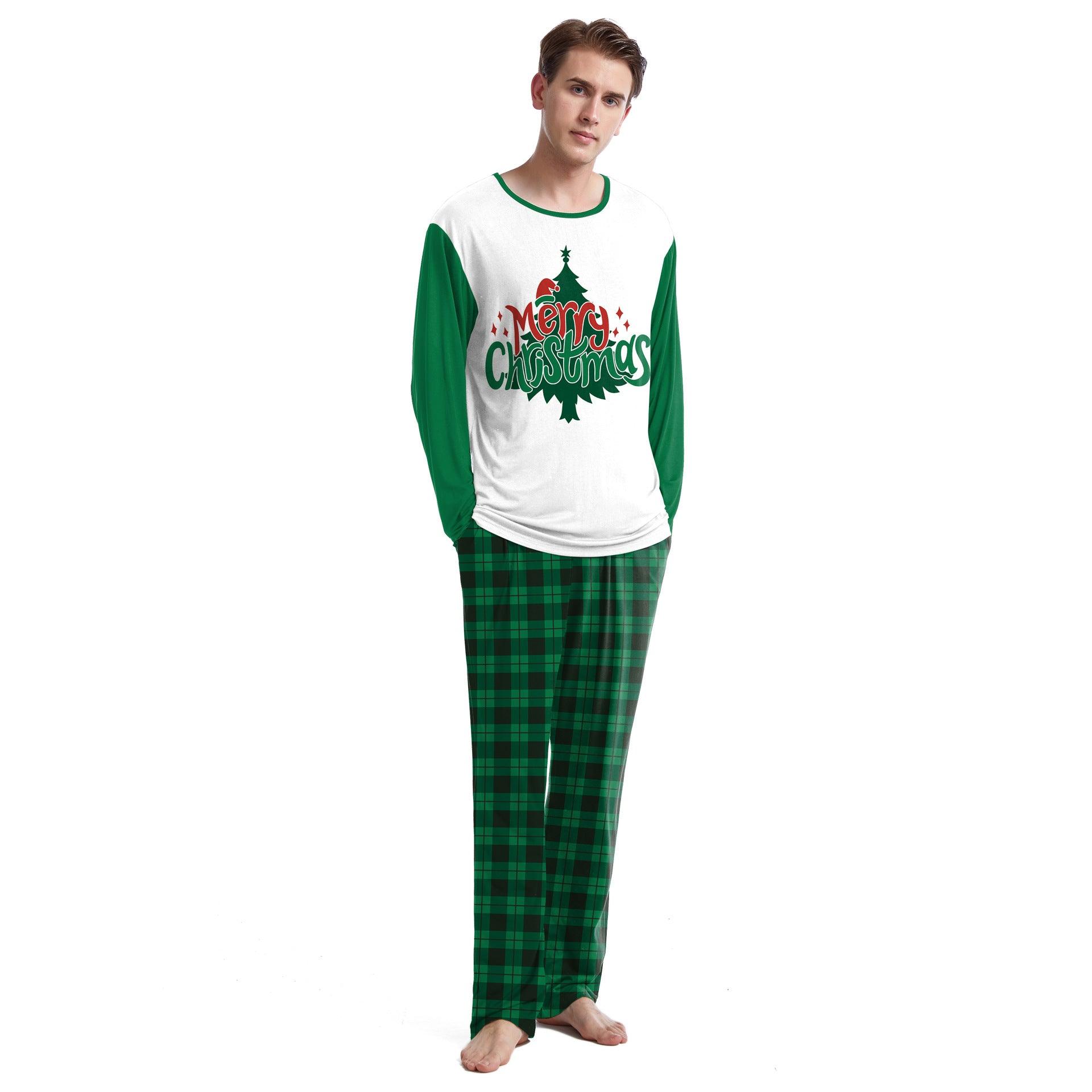 Christmas Home Clothes Digital Couple Pajamas Long Sleeve Round Neck Sweatpants Suit - Nioor