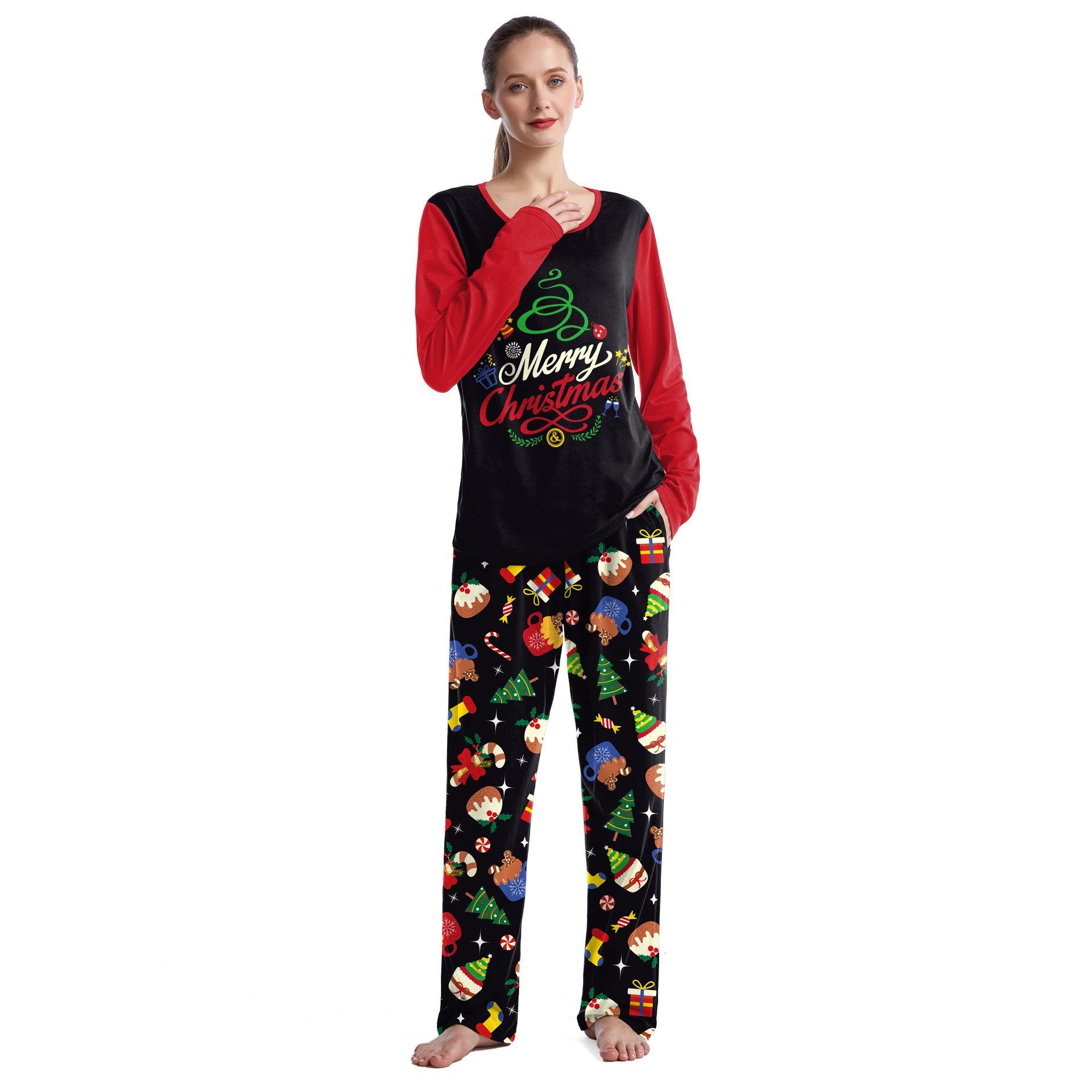 Christmas Home Clothes Digital Couple Pajamas Long Sleeve Round Neck Sweatpants Suit - Nioor