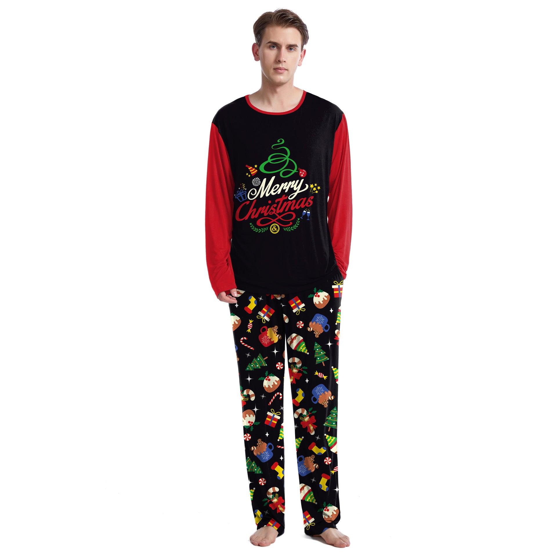 Christmas Home Clothes Digital Couple Pajamas Long Sleeve Round Neck Sweatpants Suit - Nioor