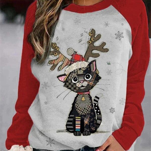 Christmas Print Crewneck Matching Color Long Sleeves - Nioor