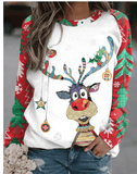 Christmas Print Crewneck Matching Color Long Sleeves - Nioor