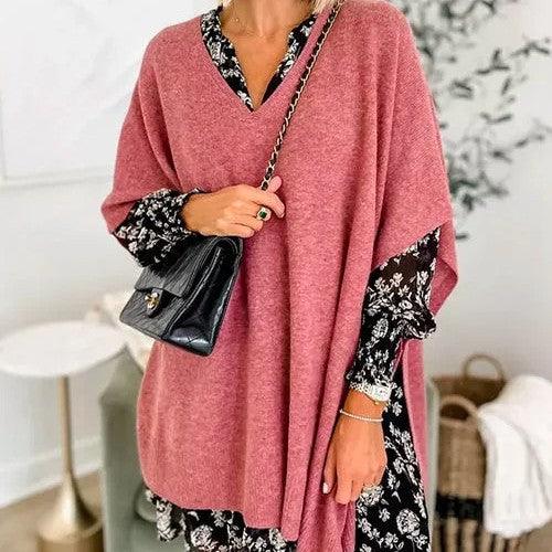 Cloak Cover V-neck Loose Sweater Top - Nioor