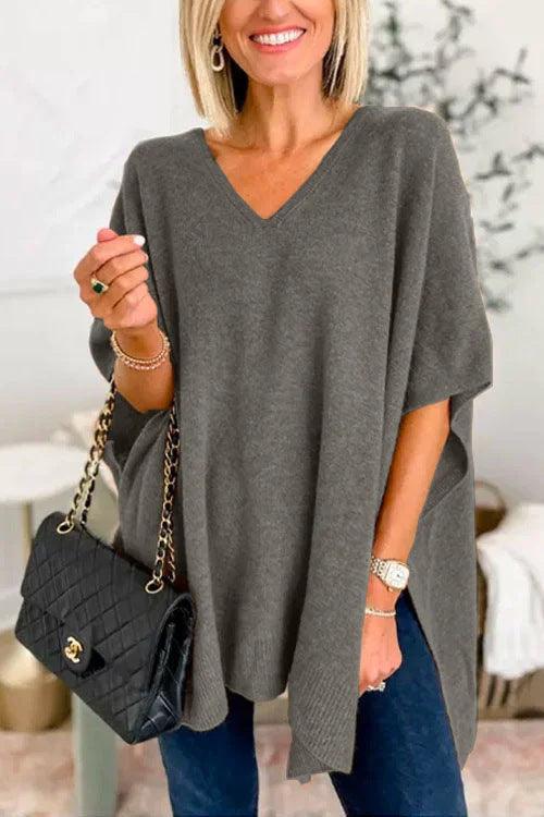 Cloak Cover V-neck Loose Sweater Top - Nioor