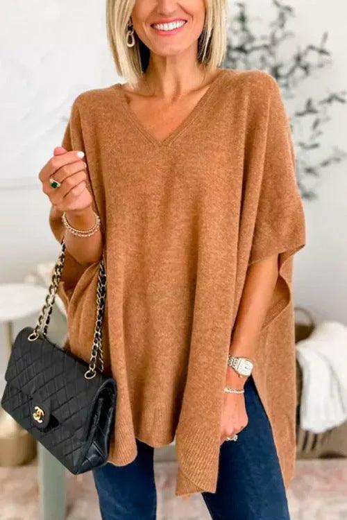 Cloak Cover V-neck Loose Sweater Top - Nioor