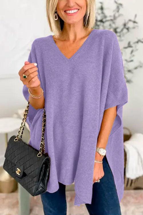 Cloak Cover V-neck Loose Sweater Top - Nioor