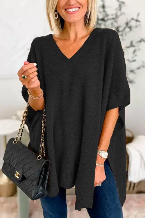 Cloak Cover V-neck Loose Sweater Top - Nioor